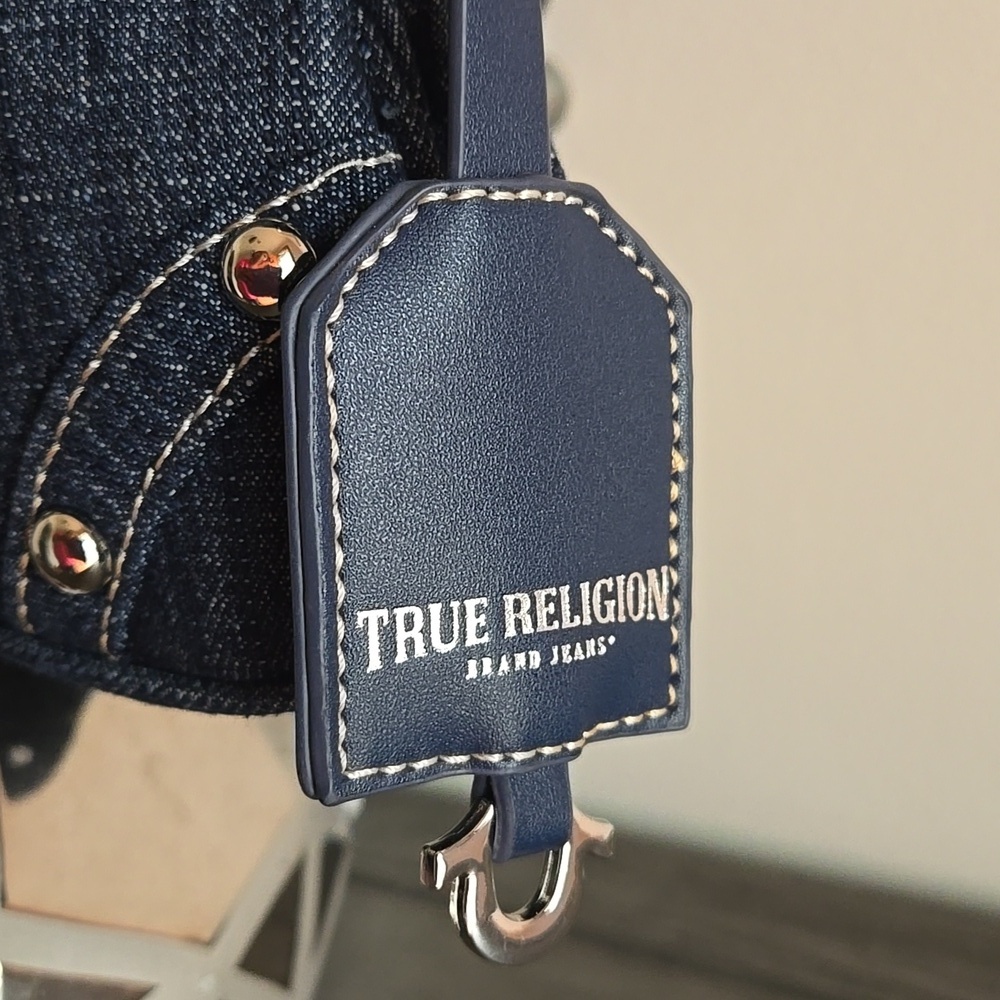 True Religion Rhinestone Studded Horseshoe Denim Shoulder Bag - Picture 3 of 10